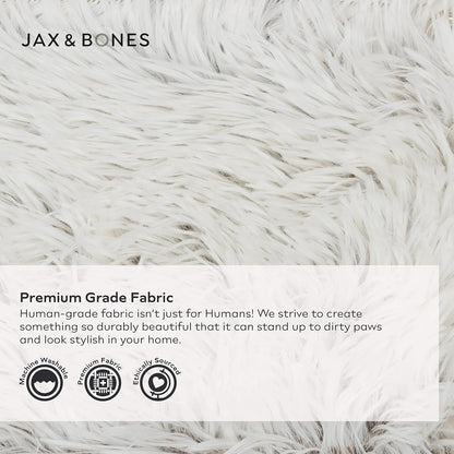 Jax & Bones Dog Napper - Machine Washable Shag Bed for Dogs - Extra Heavy Duty Bolstered Sides - Medium White Dog Mat | 35 x 27 Inches