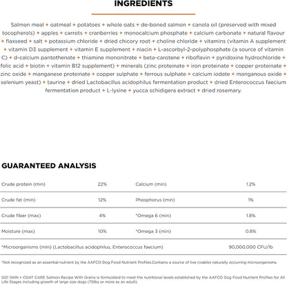 Go! Solutions Skin + Coat Care, Dry Dog Food, Salmon Recipe with Grains, 12 lb Bag