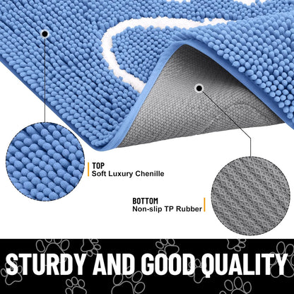 Smiry Dog Door Mat for Muddy Paws, Absorbent Dirt Trapper Non Slip Quick Dry Washable Chenille Mat for Mud Dogs, Entry Rug for Indoor and Outdoor (30x20 Inches, Cornflower Blue)