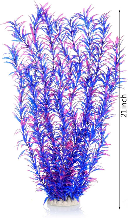 JIHAQUA Aquarium Decor Plastic Plants Extra Large 21 Inches Artificial Fish Tank Plants Tall Fish Tank Decorations (Purple 2pcs)