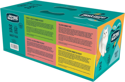 A Strong Heart Canned Wet Cat Food, Dinner Variety Pack - 5.5 oz Cans (Pack of 32), Made in The USA with Real Chicken, Turkey & Salmon