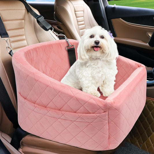 Dog Car Seat for Small Medium Dogs,Detachable Washable Dog Booster Seat Under 30lbs, Pet Car Seats Travel Bed with Storage Pockets and Safety Belt(Pink) - Pawvie