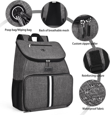 BAGLHER丨Dog Travel Bag, Airline Approved Pet Supplies Backpack, Dog Travel Backpack Accessories Set with 2 Silicone Collapsible Bowls and 2 Food Baskets, Gray - Pawvie