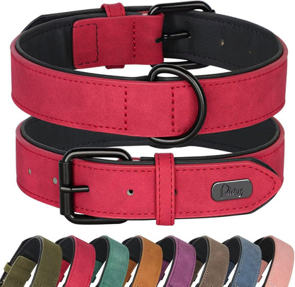 Didog Soft Padded PU Leather Dog Collar, Breathable and Adjustable Red Dog Collar for Large Dogs, Comfortable for Daily Walk,Red XL Fit Neck 17-21"(44-71 lbs)