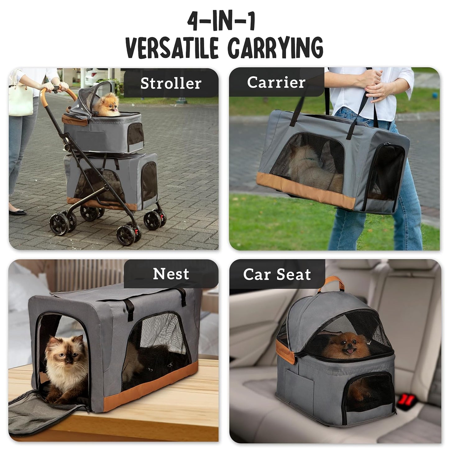 Double Pet Stroller with Detachable Carriers - Ideal for 2 Dogs or Cats - Compact & Convenient Design - Easy Assembly Double Dog Stroller - Graphite Gray - Pawvie
