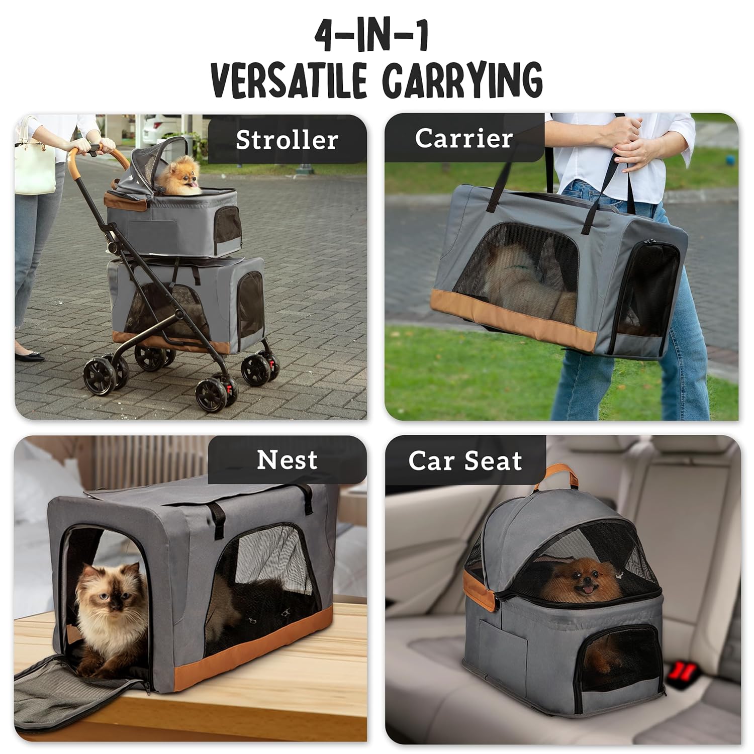 Double Pet Stroller with Detachable Carriers - Ideal for 2 Dogs or Cats - Compact & Convenient Design - Easy Assembly Double Dog Stroller - Graphite Gray - Pawvie