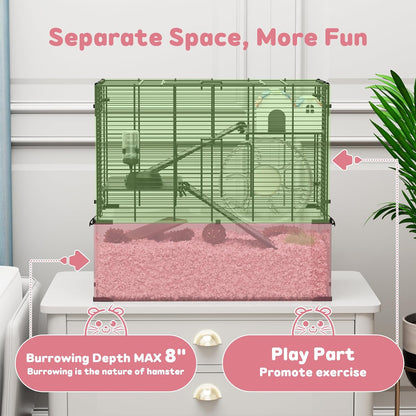 3-Tier Glass Hamster Tank, Large Hamster Cage Habitat with 11inch Big Running Wheel for Rat, Mouse, Gerbil, Syrian Hamster, 370 SQ INCHES