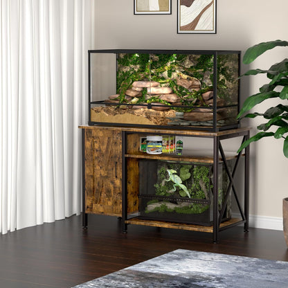 40-120 Gallon Reptile Tank Stand with Power Outlet, Terrarium Stand with Storage Cabinet, 48" X 24" Tabletop, Reptile Terrarium,Turtle Tank Rustic Brown PG08XYN