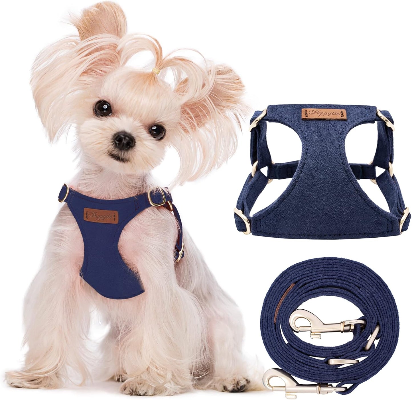 Puppytie No Pull xs Dog Harness with Multifunction Dog Leash,Soft Adjustable No Choke Escape Proof Pet Harness Vest,Navy,XS