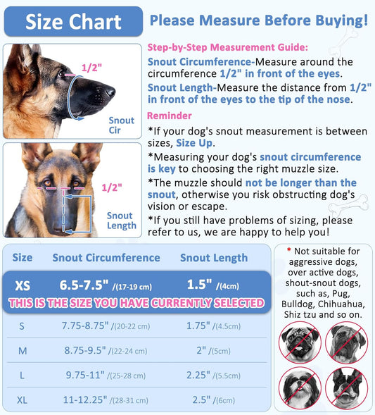 LUCKYPAW Soft Muzzle for Small Medium Sized Dogs, Dog Muzzle to Prevent Biting Chewing, Adjustable Breathable Mouth Guard for Grooming Walking Training(Blue, XS)