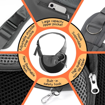 YUDODO Pet Sling Carrier for Small Dogs & Cats – Hands-Free Puppy Carrier with Safety Hook, Large Zipper Pocket, Soft Breathable Mesh, Adjustable Strap & Reflective Strip (Black 1.0 S)