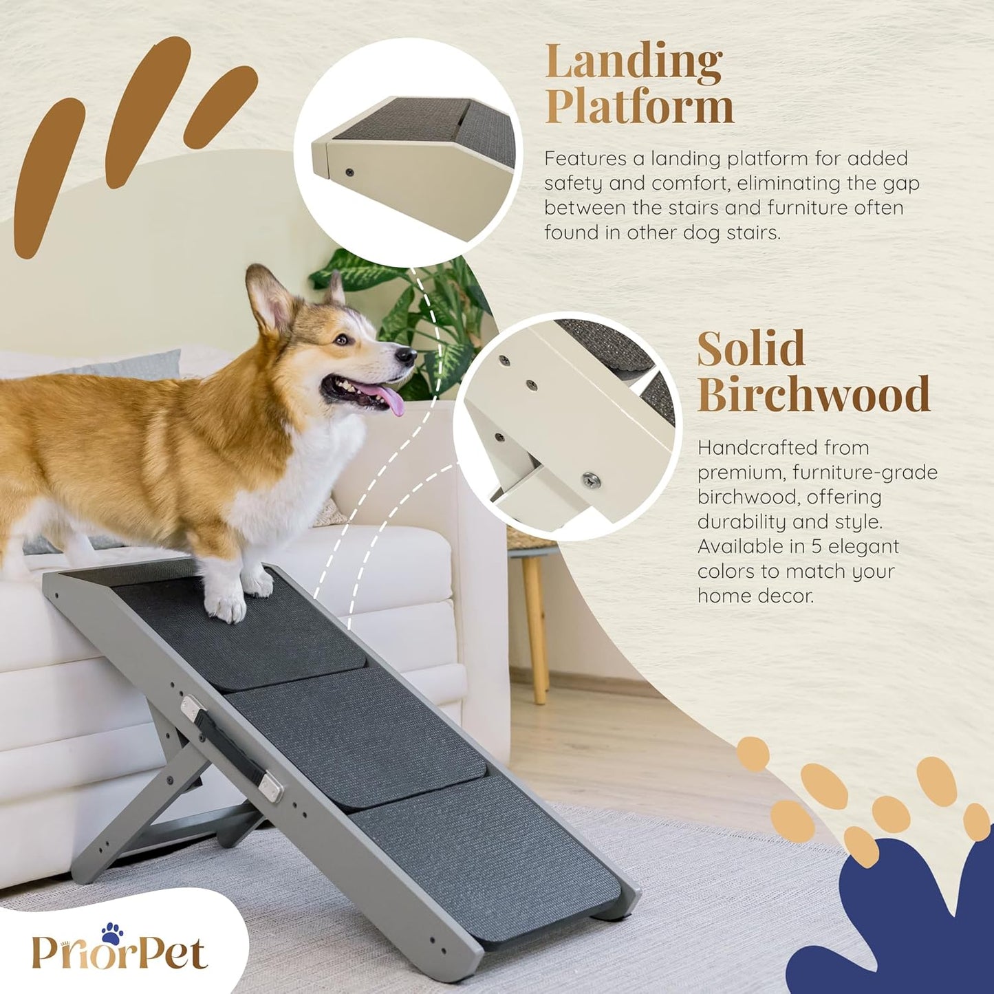 Dog Steps for Bed & Couch 2-in-1 Dog Stairs/Ramp - Height Adjustable Dog Ramp for Couch 7” - 20” - Pet Stairs, Dog Stairs for Small Dogs - Easy to Move Pet Steps with Landing Platform, Gray - Pawvie