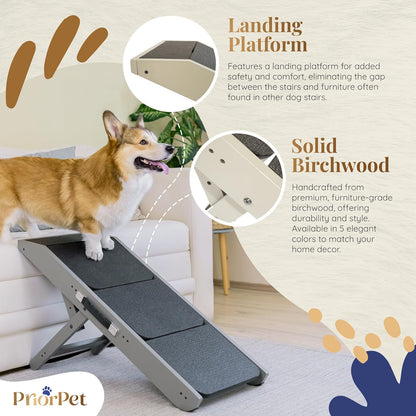 Dog Steps for Bed & Couch 2-in-1 Dog Stairs/Ramp - Height Adjustable Dog Ramp for Couch 7” - 20” - Pet Stairs, Dog Stairs for Small Dogs - Easy to Move Pet Steps with Landing Platform, Gray - Pawvie