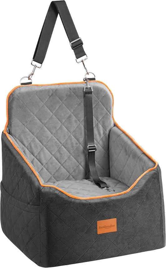 Dog Car Seat for Small Dogs - Puppy Car Seat with Safety Strap & Waterproof Padding, Portable Pet Carrier for Cars, Trucks & SUVs, Comfortable Elevated Bed for Pets Up to 35lbs (Black/Grey) - Pawvie