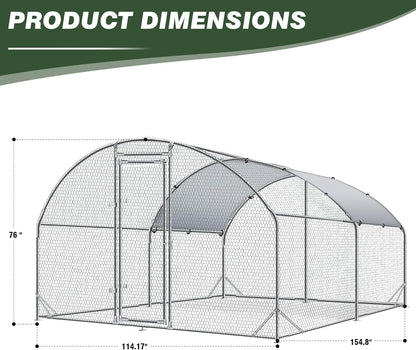 4ever2buy Large Metal Chicken Coop with Run Walk-in Poultry Cage Chicken Runs House Pen Cage Dome Roofed Chicken Coops with Anti-Ultraviolet Cover for Outdoor Yard Farm Use 9.5'W x 12.9'L x 6.3'H