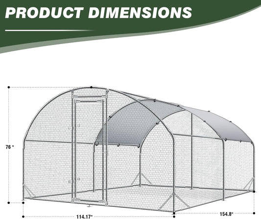 4ever2buy Large Metal Chicken Coop with Run Walk-in Poultry Cage Chicken Runs House Pen Cage Dome Roofed Chicken Coops with Anti-Ultraviolet Cover for Outdoor Yard Farm Use 9.5'W x 12.9'L x 6.3'H
