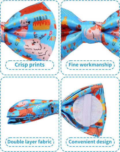 PET SHOW 5 Pack Happy Birthday Big Dog Bow Ties Sliding Collar Attachment Pet Bowties for Medium Large Dogs Party Balloon Cake Bowknots Collar Charms Grooming Accessories