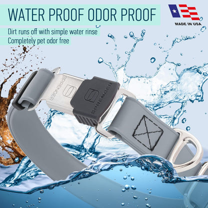 Dogline Biothane Waterproof Dog Collar with Herm Sprenger Black Stainless Steel Quick Release Buckle – Heavy Duty Tactical Durable Collar for Dogs – Comfortable and Safe Pet Collar W 1" L 15-25" Gray