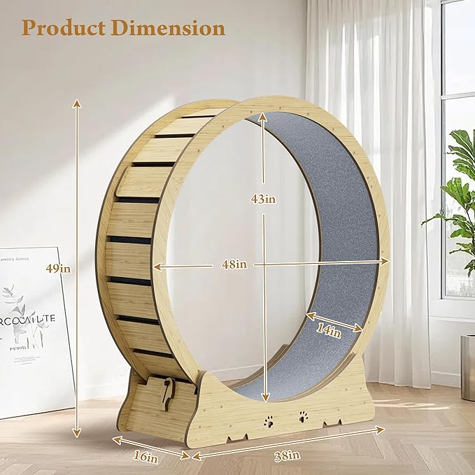 Large Cat Exercise Wheel, Quiet 48" Cat Treadmill for Indoor Cats, Running Wheel with Carpeted Runway & Stability Base, Ideal for Multiple Cats & Large Breeds for Fitness & Active Play