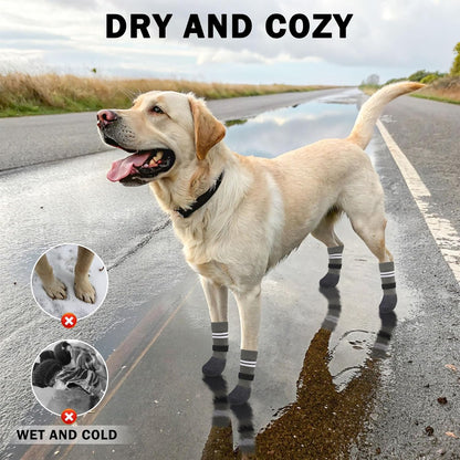 SCENEREAL Anti Slip Dog Boots & Paw Protectors for Hardwood Floor, Extended Dog Socks to Prevent Licking Paws, Waterproof Pet Snow Rain Shoe for Winter Large Senior Dogs, Grey L
