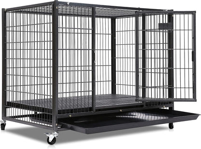 Homey Pet 37" Stackable Larger Heavy Duty Dog Cage w/Plastic Floor Grid, Open Top & Casters