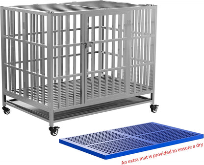Collapsible Stainless Steel Dog Crate, 30" 37" 42" 48" Sizes, Lockable Wheel, with Tray, Stackable, Heavy Duty, Divider, Indoor and Outdoor (37in)