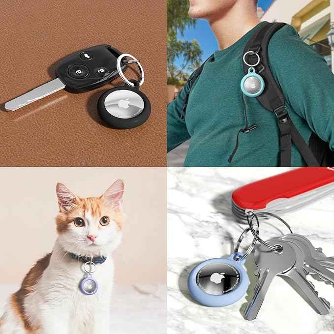 oakxco Compatible with Airtag Keychain Silicone, Holder with Key Ring, Cover Cute Accessories for Kids, Luggage, Car Dog Collar, Car, Compatible with Apple Airtag Case, Aqua Sky Baby Light Blue