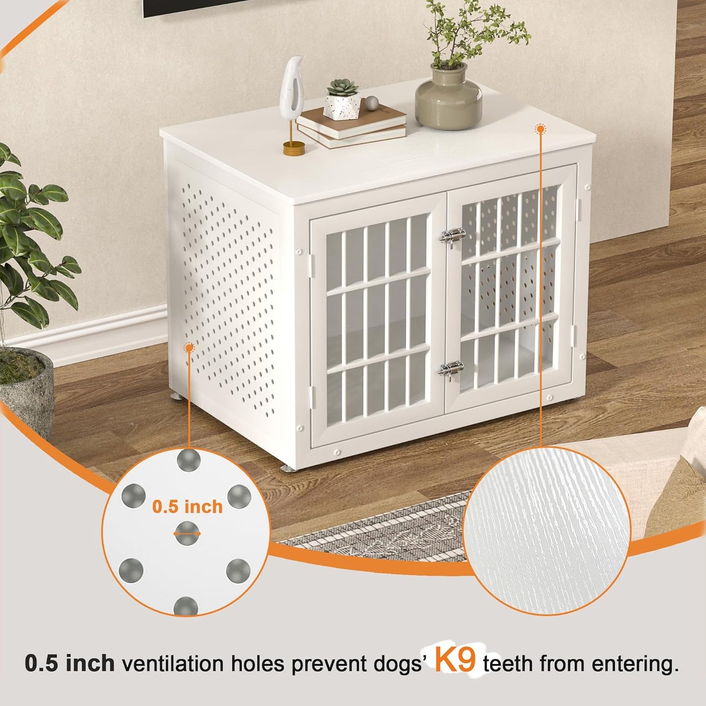 32" Heavy Duty Dog Crate Furniture for Small and Medium Dogs, Metal Kennel for High Anxiety Dogs, Chew Proof Pet Cage Indoor, Decorative Dog Kennel End Table, White