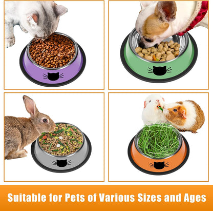 3Pcs Cat Bowls, Non-Slip Stainless Steel, 7 Oz, Suitable for Indoor Pets, Removable Rubber Base, Lovely Color