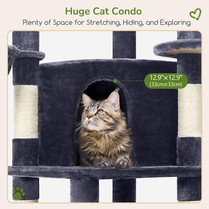 Globlazer Corner Cat Tree Tower for Indoor Cats, 51in Multi-Level Cat Condo Tower with Large Hammock, 7 Sisal Scratching Posts, Oversized Top Perch, Spacious Cat Cave, Hanging Basket, C51, Dark Grey
