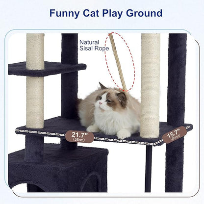 Cat Tree for Indoor Cats Large Adult, 70.5'' Cat Tower with Scratching Post, Sturdy Steel Pube Cat Tree Tower with Large Playing Platfrom, Hammock and Basket, Top Perch, Drak Gray GCT024G