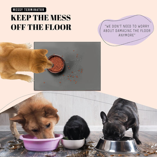 AVERYDAY 23x16'' Silicone Dog Mat for Food and Water, 0.63'' Edge Dog Food Bowl Mats for Floor Waterproof, Dogs Water Mat for Sloppy Drinker, Non Slip Rubber Pet Feeding Mats for Indoor Dogs and Cats