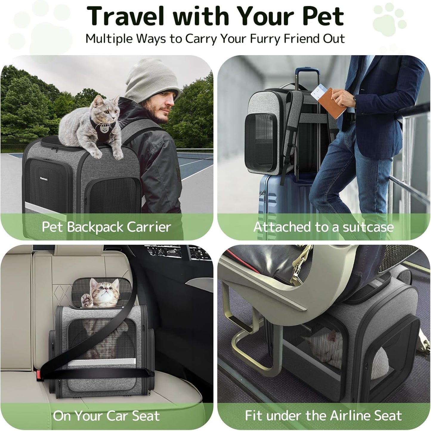 Pawtners Cat Carrier Backpacks Expandable Cat Backpack with Breathable Mesh, Pet Carrier Backpack for Cats Small Dogs Puppies Up to 18 Lbs, Dog Carrier Backpack for Travel Hiking Camping Outdoor - Pawvie