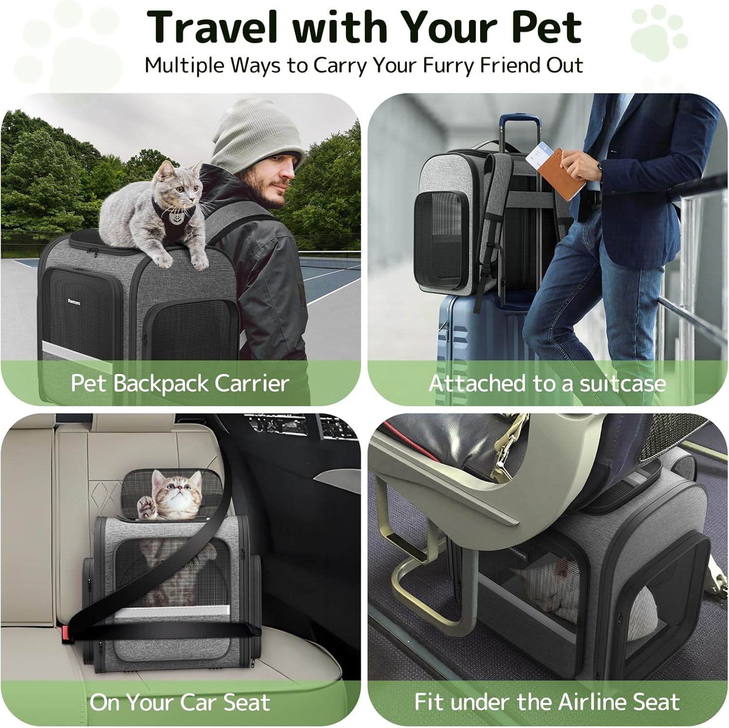 Pawtners Cat Carrier Backpacks Expandable Cat Backpack with Breathable Mesh, Pet Carrier Backpack for Cats Small Dogs Puppies Up to 18 Lbs, Dog Carrier Backpack for Travel Hiking Camping Outdoor - Pawvie