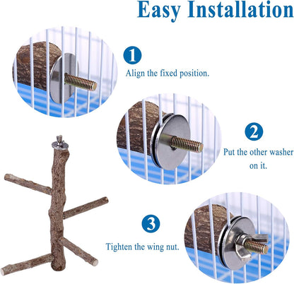 CozyCabin Bird Perch Stand Natural Wood Cage Perch Bird Cage Accessorie Toys Standing Rack for Cockatiels, Parakeets, Macaw, Small Birds Exercise Training