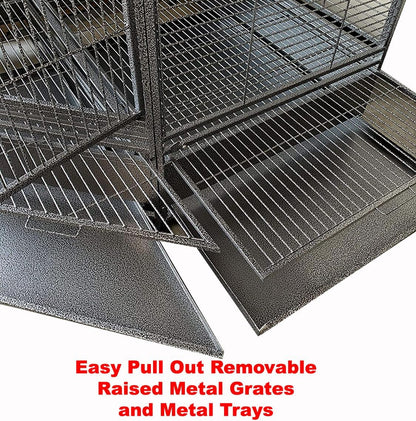 X-Large Corner Parrot Bird Flight Breeding Wrought Iron Rolling Cage Solid Plated Feeder Doors with Around Metal Seed Guard
