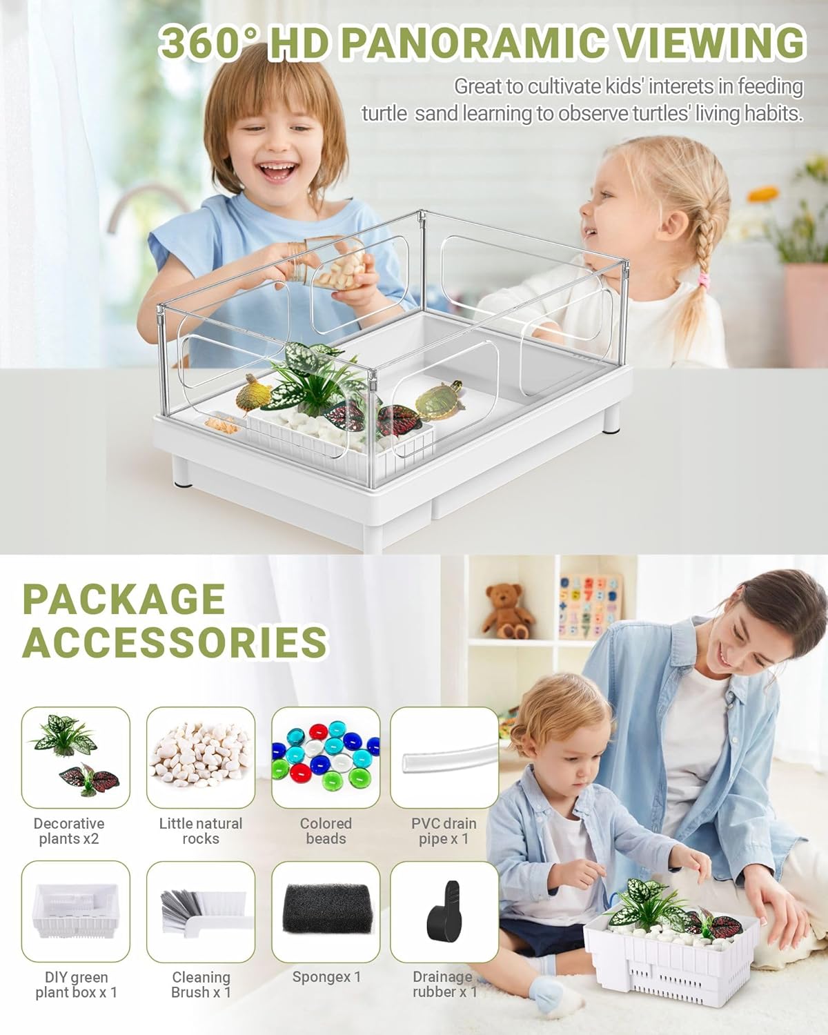 GOZILLA Small Turtle Tank, Acrylic Turtle Tank Starter Kit, Reptile Habitat and Terrarium with Multi-Functional Areas for Tortoise, Crab, Crayfish, Small Reptile.(Black Tank) - Pawvie