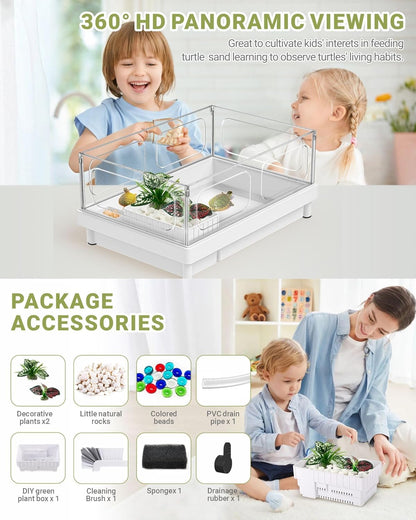 GOZILLA Small Turtle Tank, Acrylic Turtle Tank Starter Kit, Reptile Habitat and Terrarium with Multi-Functional Areas for Tortoise, Crab, Crayfish, Small Reptile.(Black Tank) - Pawvie