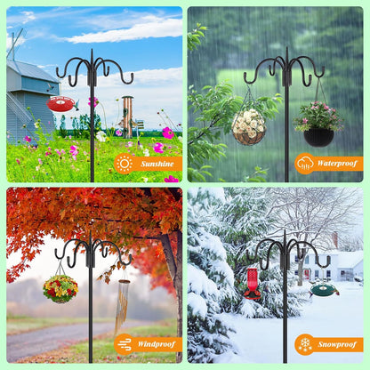 FEED GARDEN 76 Inch Four Shepherd Hooks for Outdoor,Bird Feeder Pole with 5 Prong Base, Adjustable Shepard Hooks for Hanging Plant, Solar Lanterns, Wind Chimes, 2 Pack