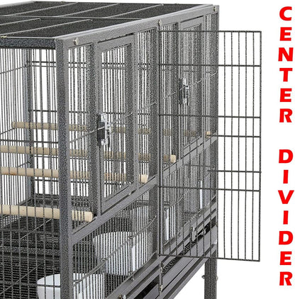 42" Stackable Center Divided Breeder Breeding Bird Flight Double Rolling Cage for Aviaries Canaries Cockatiels Lovebirds Finches Budgies Small Parrots