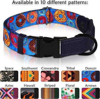 AirTag Dog Collar with Metal Buckle - Printed Nylon Soft Leather Dog Collar with Apple AirTag Holder - Secure Tracking GPS Pet Collars for Girl Boy Small Large Dogs (L, 17"-21" Neck Fit, Donuts)