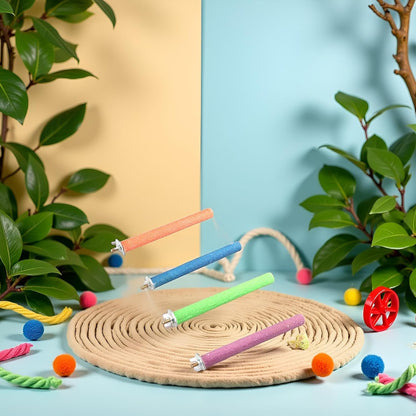 1Pc Random Color Bird Perch Stand Toy Wood Parrot Perch Stand Grinding Claw Sticks Sanded Surface Cage Toy for Parakeets Finches Parakeet Toys，Birdcage Accessories, Bird Perches