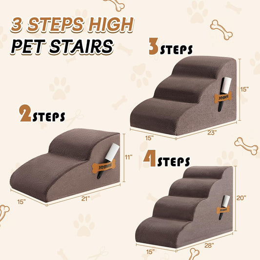 ROMROL Dog Stairs, Romrol Dog Steps Ramp for High Bed and Couch, Dog Ramp with Durable Non-Slip Waterproof Fabric Cover, Pet Stairs for Small Dogs and Cats or Pets Joints, 4-Tiers,Coffee - Pawvie