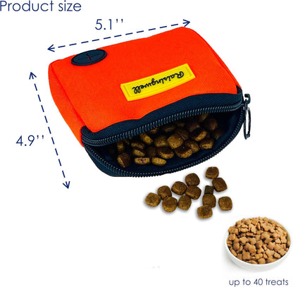 Dog Treat Pouch for Pet Walking and Training with Clicker Poop Bags Small Fanny Zipper Pack Holder for Puppy Snack Dispenser Kit for Leash and Outdoor Use (Orange)