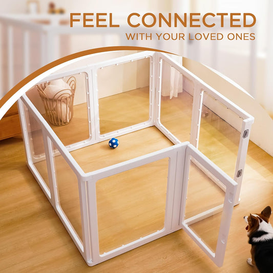Citylife Clear Acrylic Plastic Dog Playpen Indoor,for Puppy Cat Rabbit Ferret Transparent Pet Pen,Easy Assemble Whelping Crate Kennel Cage Enclosure for Small & Medium Dogs 8 Panels