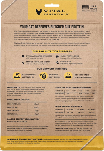 Vital Essentials Freeze-Dried Raw Duck Meal or Mixer Cat Food Crunchy Nibs, 12 oz