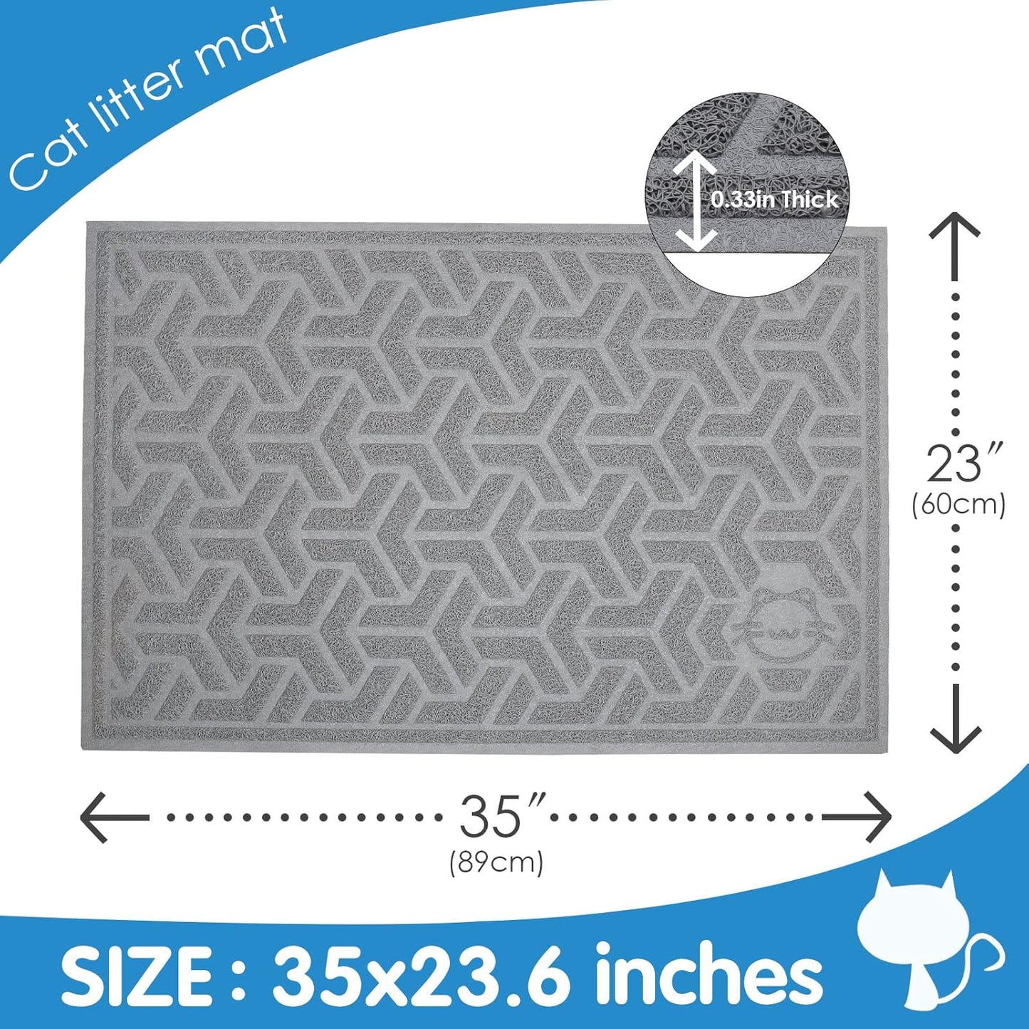 UPSKY Cat Litter Mat - Soft on Kitty Paws, Large Trapping Mat 35" x 24" for Scatter Control, Waterproof Extra Large Box Carpet