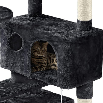 Yaheetech 62in Cat Tree Cat Tower for Indoor Kitten, Pet Furniture w/Double Condo, Scratching Posts, Multiple Platforms and Balls for Kittens, Black