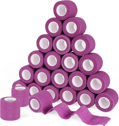 24 Pack 2 Inch x 5 Yards Self Adhesive Bandage Wrap, Elastic Cohesive Wrap 2 inch Vet Wrap Bandage Tape, Purple Grip Tape for Athletic, Sports, First Aid Medical, Wrist, Ankle Sprains