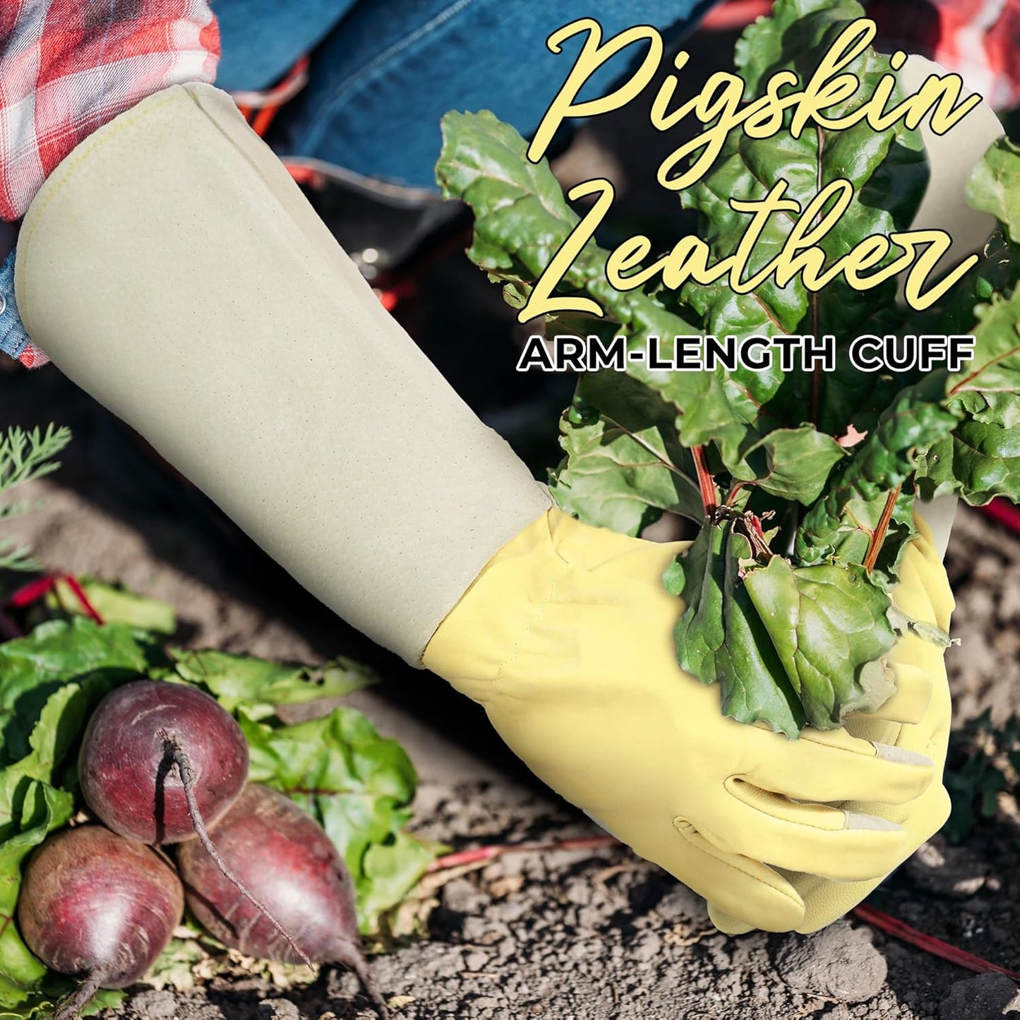 HANDLANDY Rose Pruning Gardening Gloves for Men Women, Thorn Proof Forearm Protection Leather Garden Gloves, Gardening Gifts for Gardeners (Beige- goatskin, Small (Pack of 1))